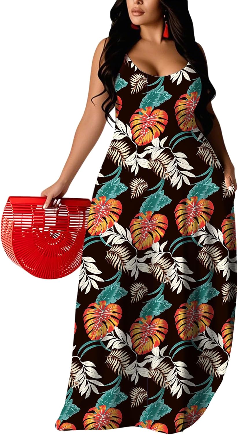 UOUA Hawaiian Dresses Women Plus Size Summer Maxi Tropical Dress