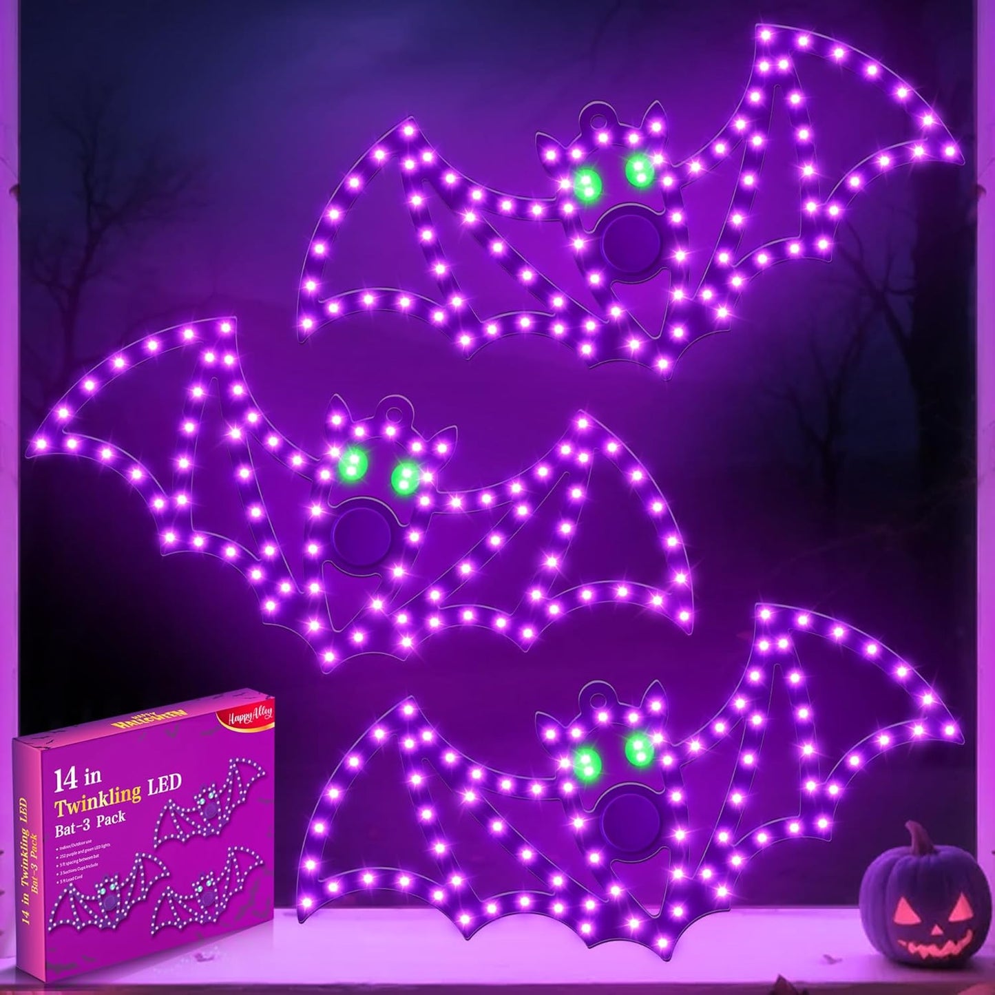 14in Halloween Classics Twinkling LED Bats for Spooky Decor