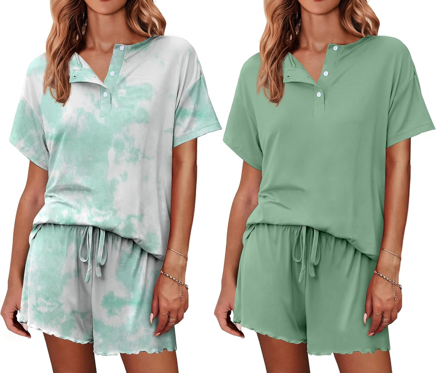 Ekouaer 2 Pack Womens Pajama Sets Soft Comfy Loungewear Sleepwear