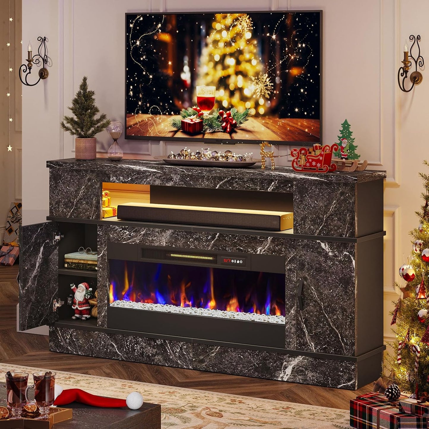 63 LED Fireplace TV Stand - Modern Entertainment Center
