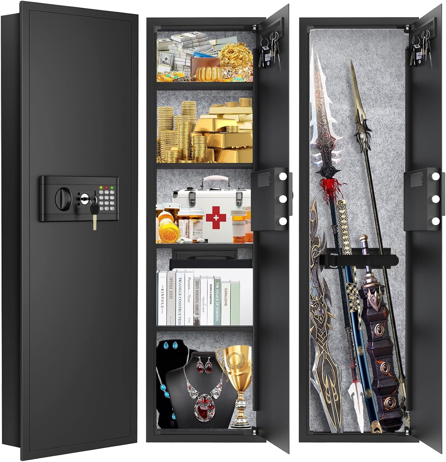 47.3 Tall Fireproof Wall Safe for Home, Money, Jewelry, Valuables