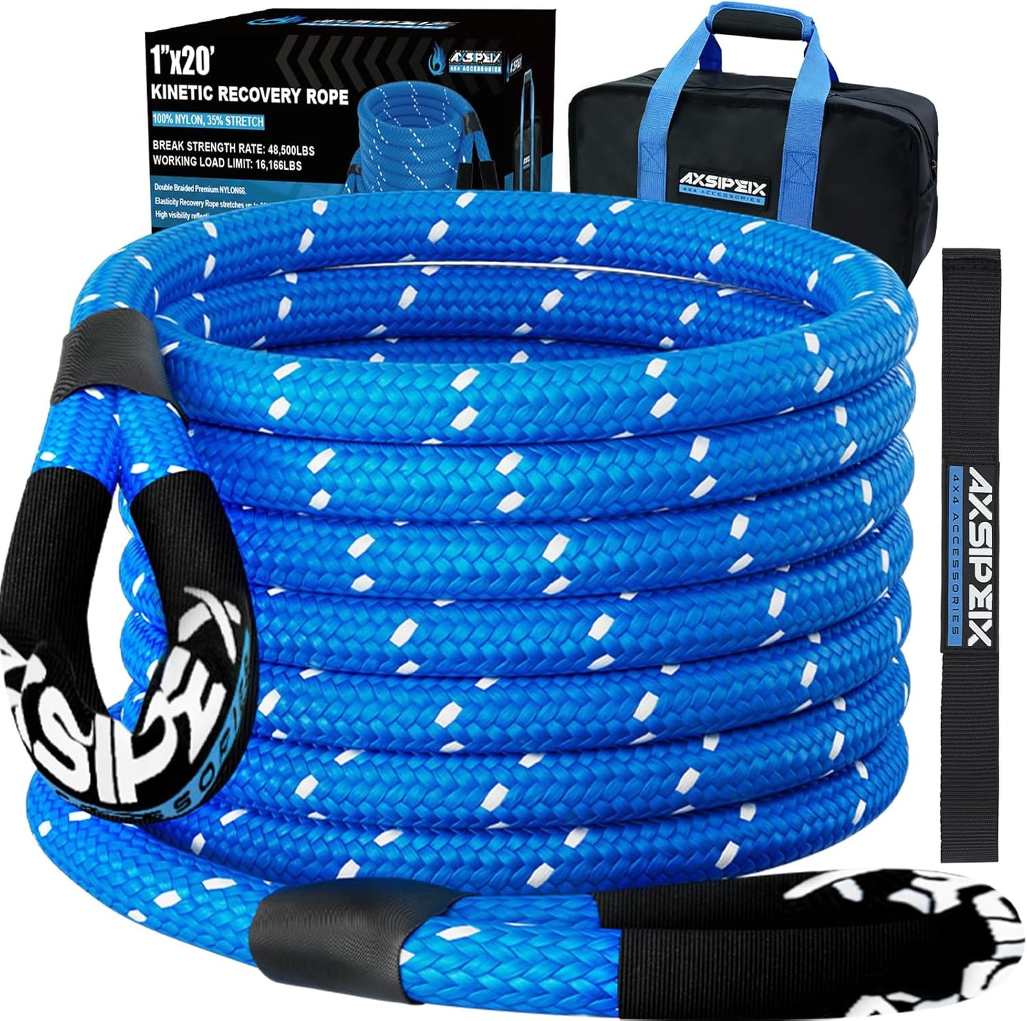 Kinetic Recovery Rope 1in x 20ft 48,500Lbs Heavy Duty Tow Rope