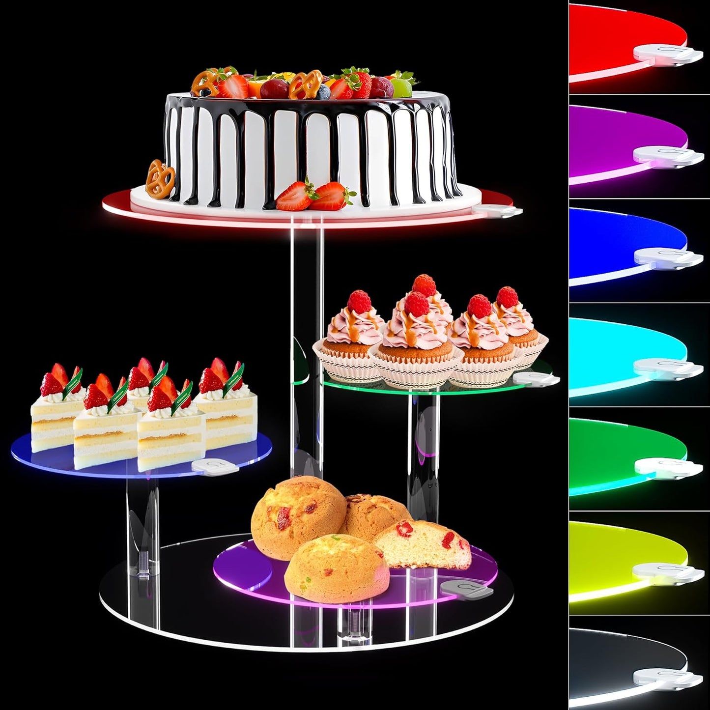 LED Light Up Cake Stand for 8-12 Inch Cakes and Cupcakes
