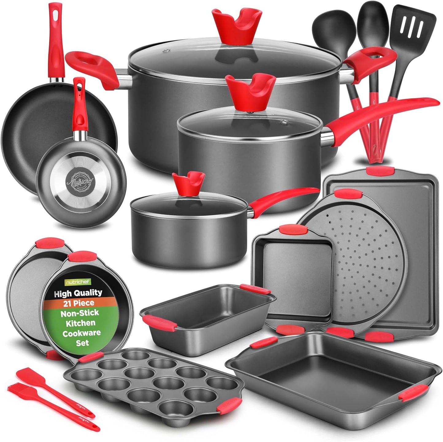 NutriChef 21-Piece Nonstick Cookware Set for Every Kitchen