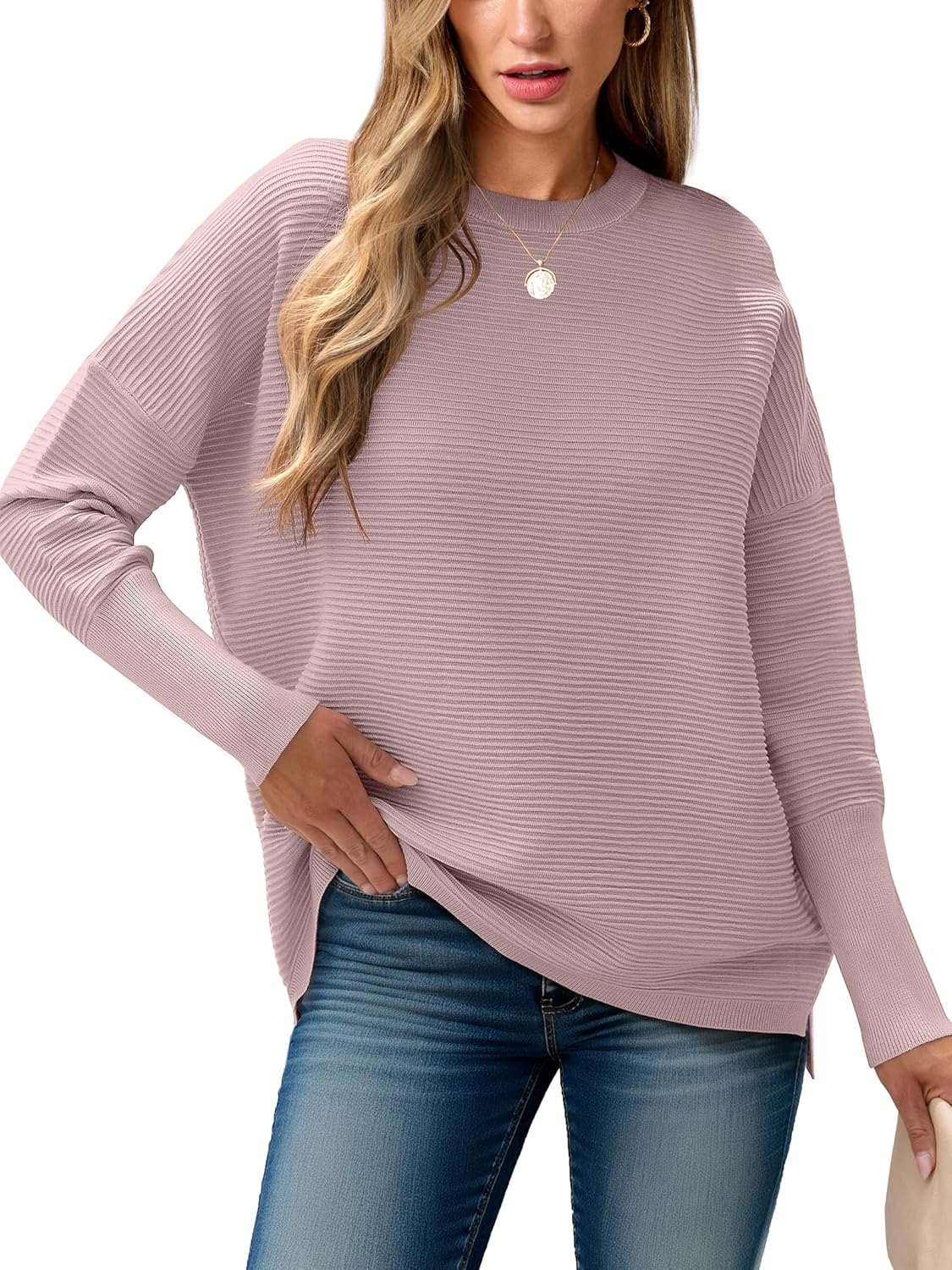 Oversized Batwing Long Sleeve Ribbed Knit Sweater for Women