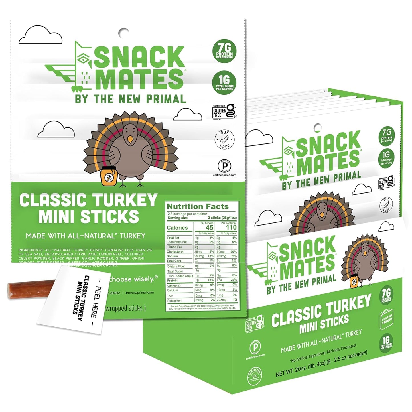 Snack Mates Turkey Sticks for Kids - Healthy Low Sugar Snacks