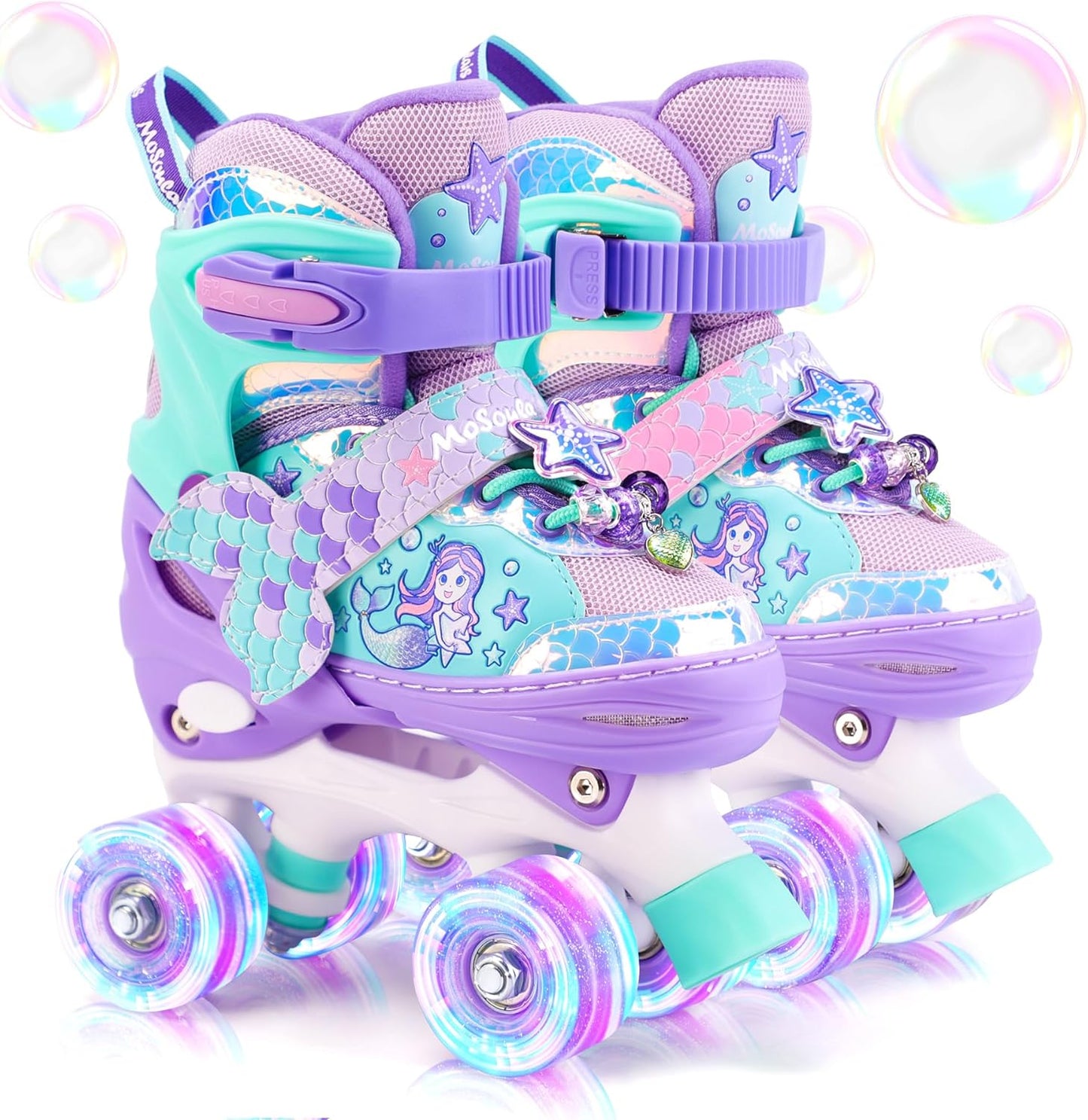 Mermaid Roller Skates for Girls with Adjustable Light Up Wheels