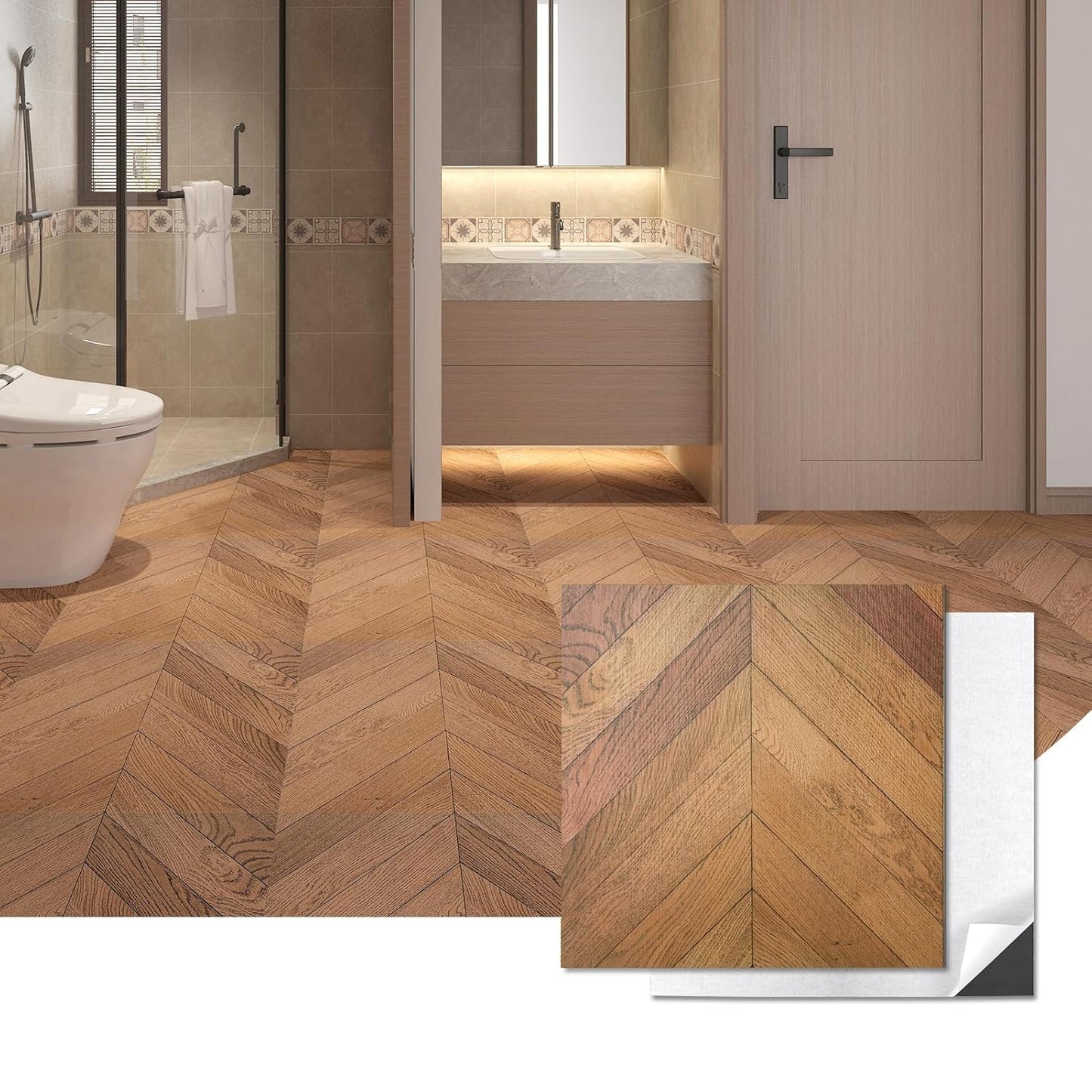 Herringbone Peel and Stick Vinyl Floor Tiles for Easy Renovation