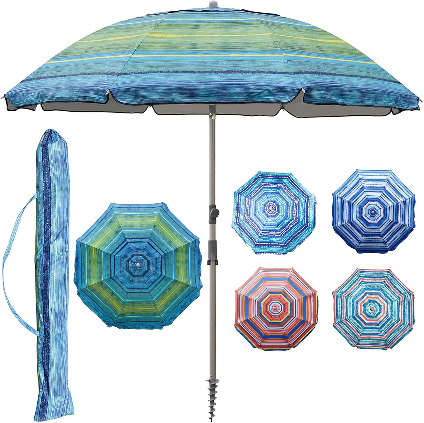 Blissun 7.2ft Beach Umbrella with Sand Anchor for Outdoor Fun