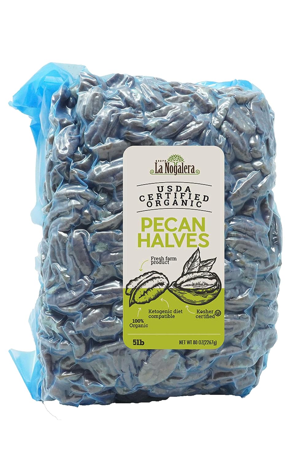 La Nogalera Organic Pecans - USDA Certified Halves in 5 lbs Bag