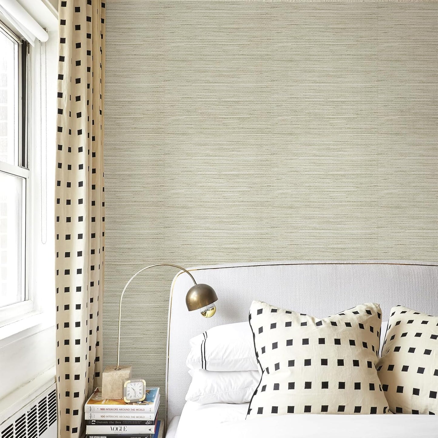 Cream Textured Grasscloth Peel and Stick Wallpaper for Home Decor