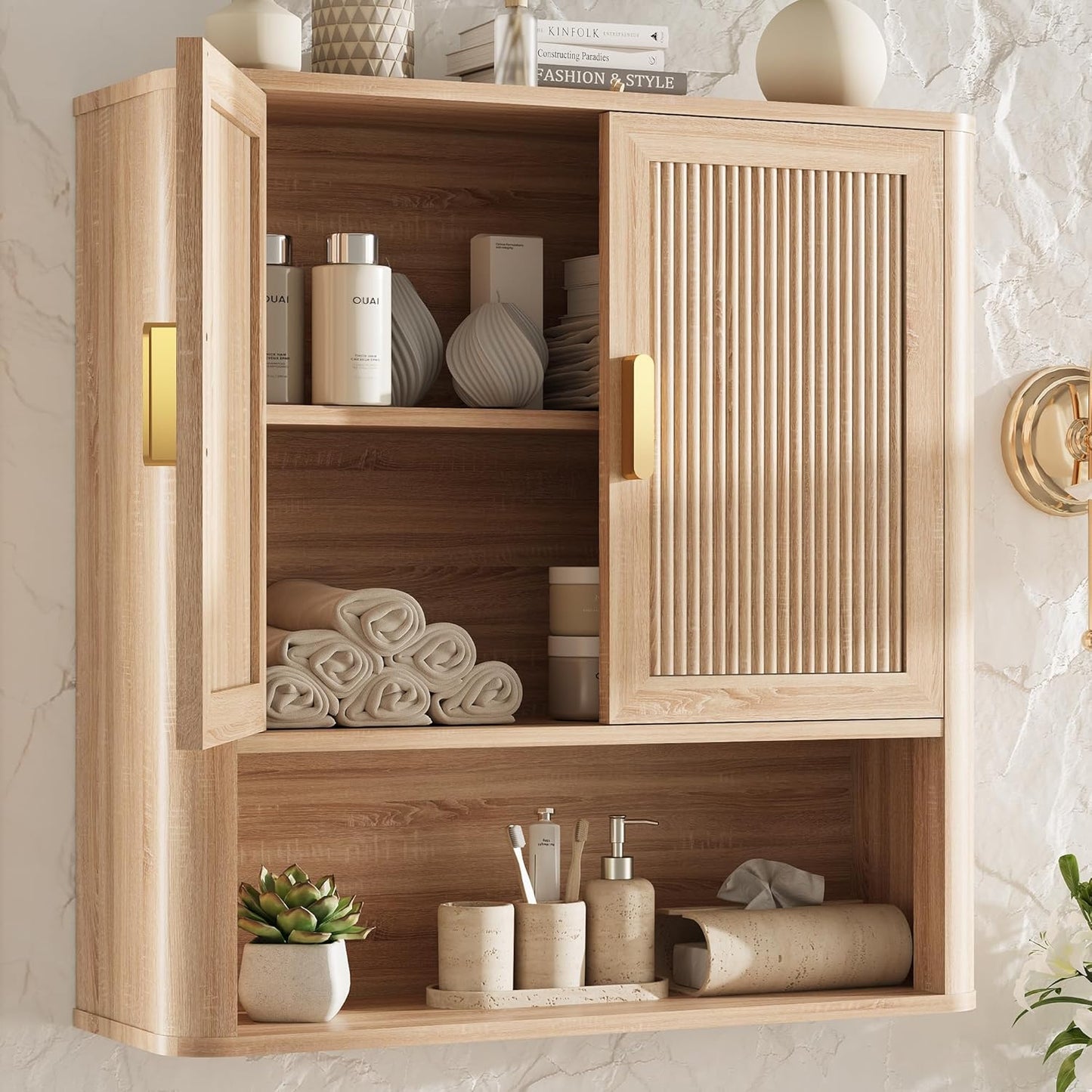 Bathroom Storage Cabinet with Adjustable Wood Shelf for Home