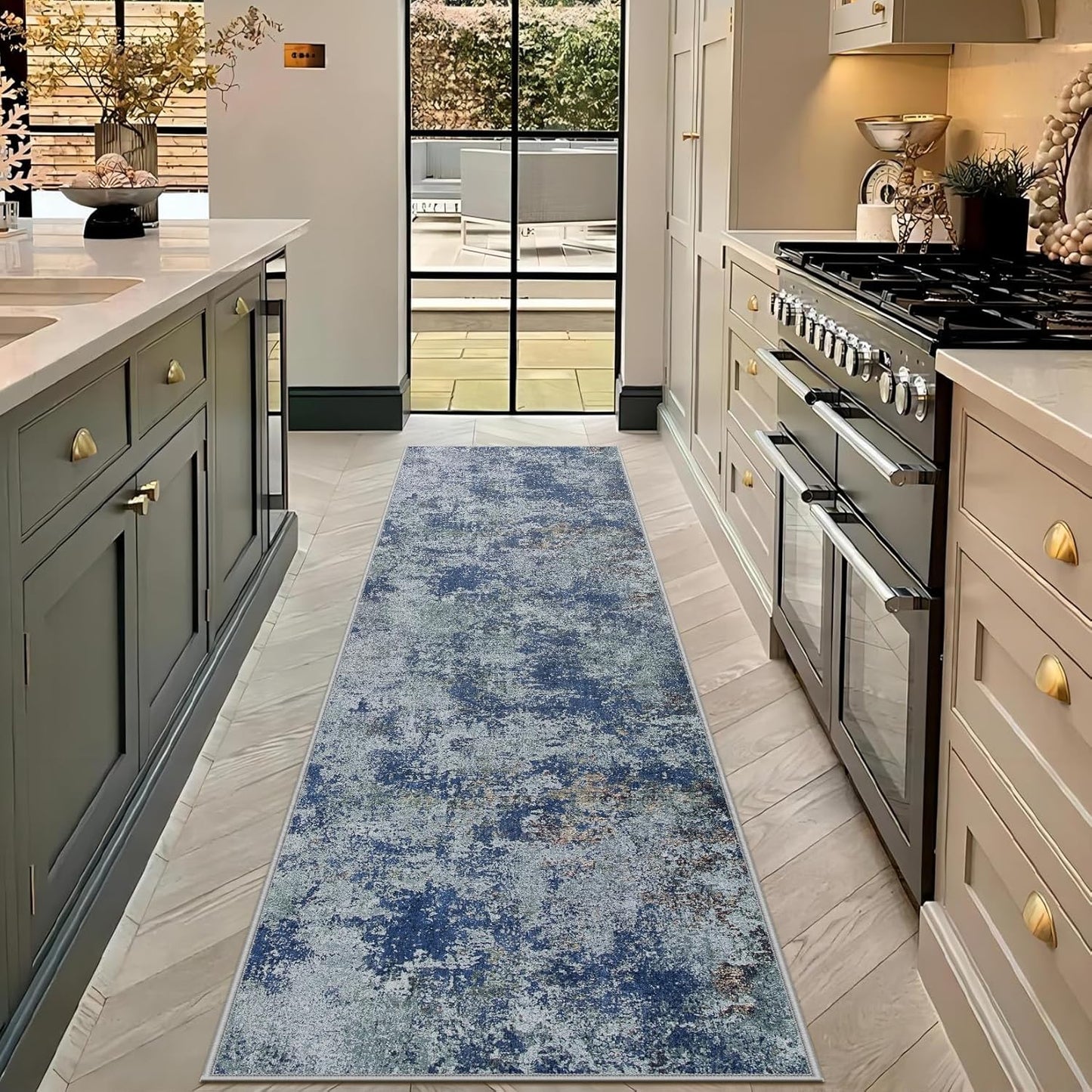 Runner Rug 2ft 6in'x8ft Washable Non Slip Abstract Carpet for Home