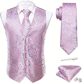 Barry.Wang Formal Men Flower Vest Set for Weddings and Events
