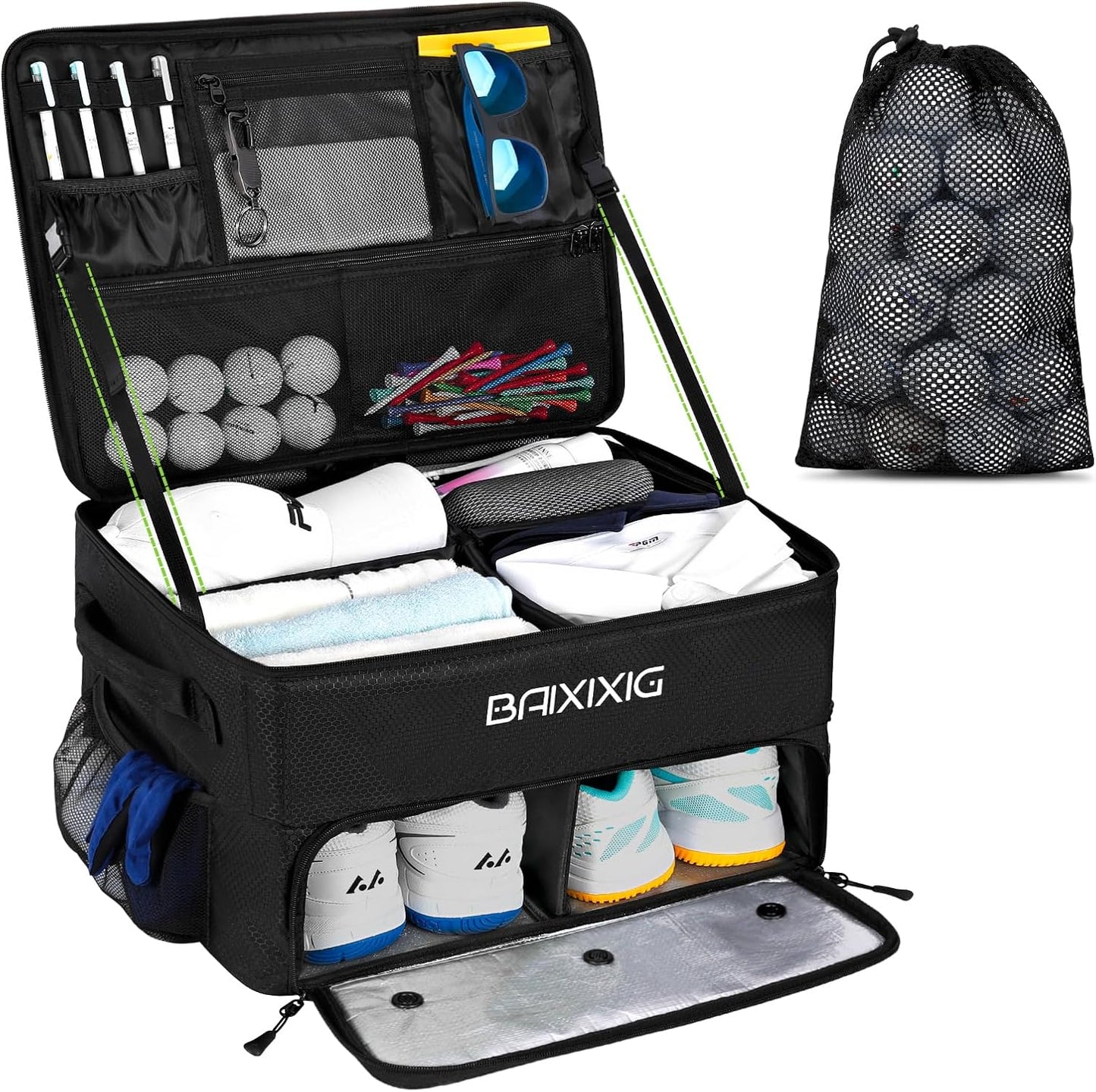 Golf Trunk Organizer for Shoes, Balls, and Accessories Storage