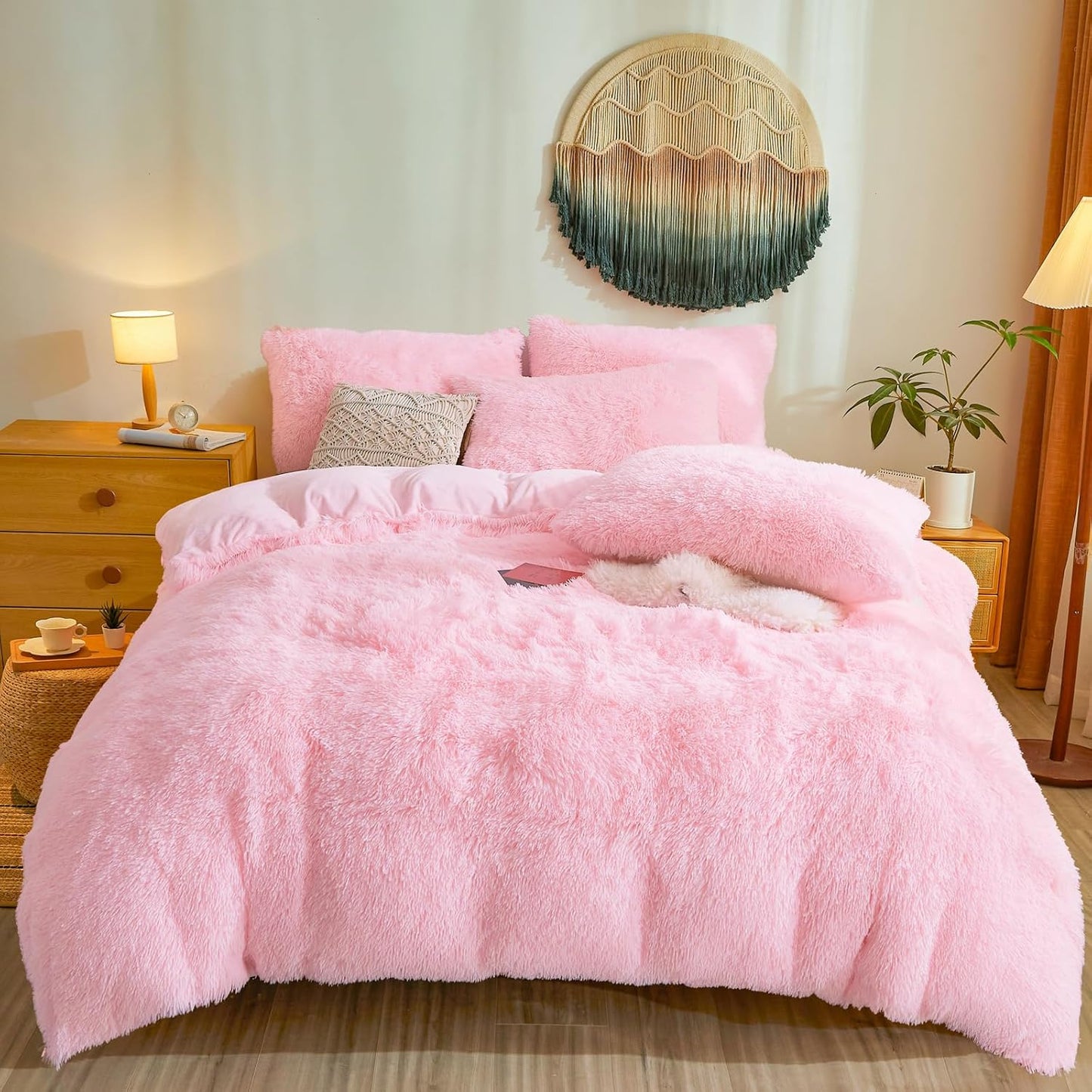 Fluffy Pink Comforter Cover Twin Set for Cozy Bedroom Decor
