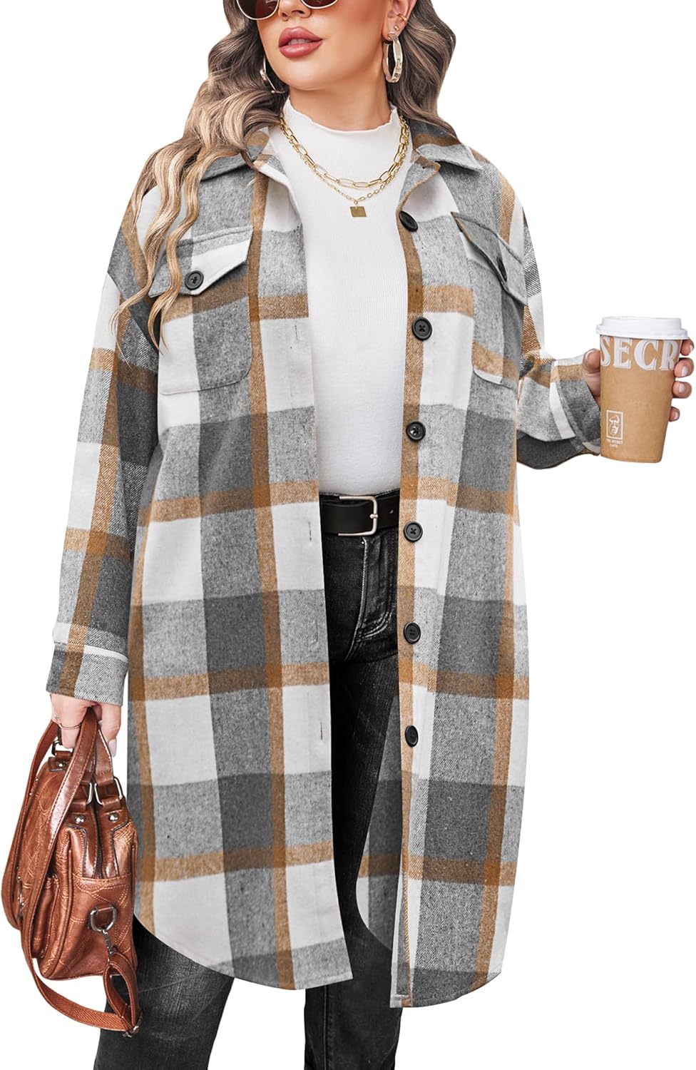 IN'VOLAND Plus Size Flannel Plaid Shirt for Stylish Comfort