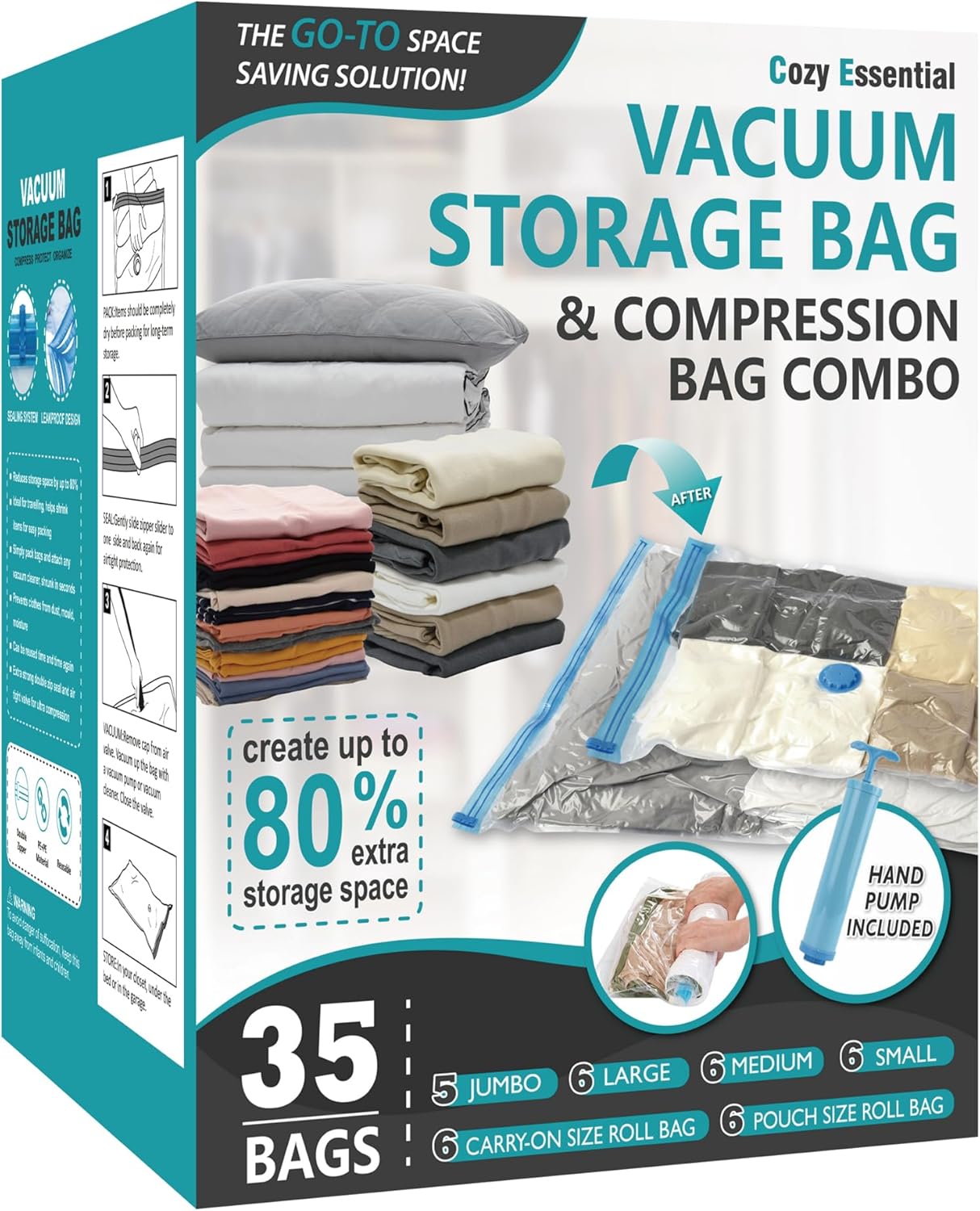 35 Pack Space Saver Bags for Comforters and Clothes Storage