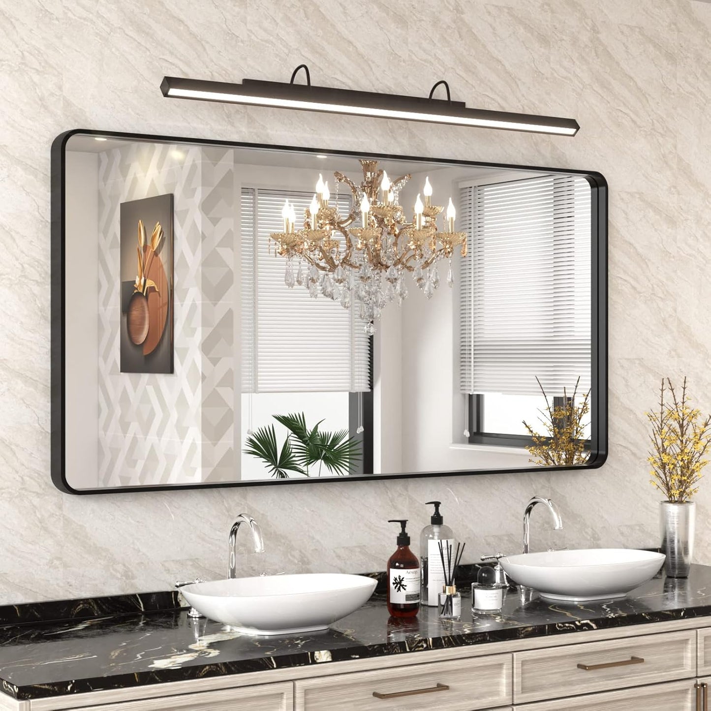 WEER Black Bathroom Mirror 60X30 Inch for Stylish Decor