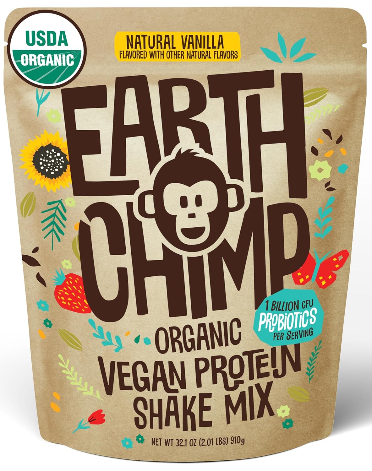 EarthChimp Organic Vegan Protein Powder with Probiotics for Wellness