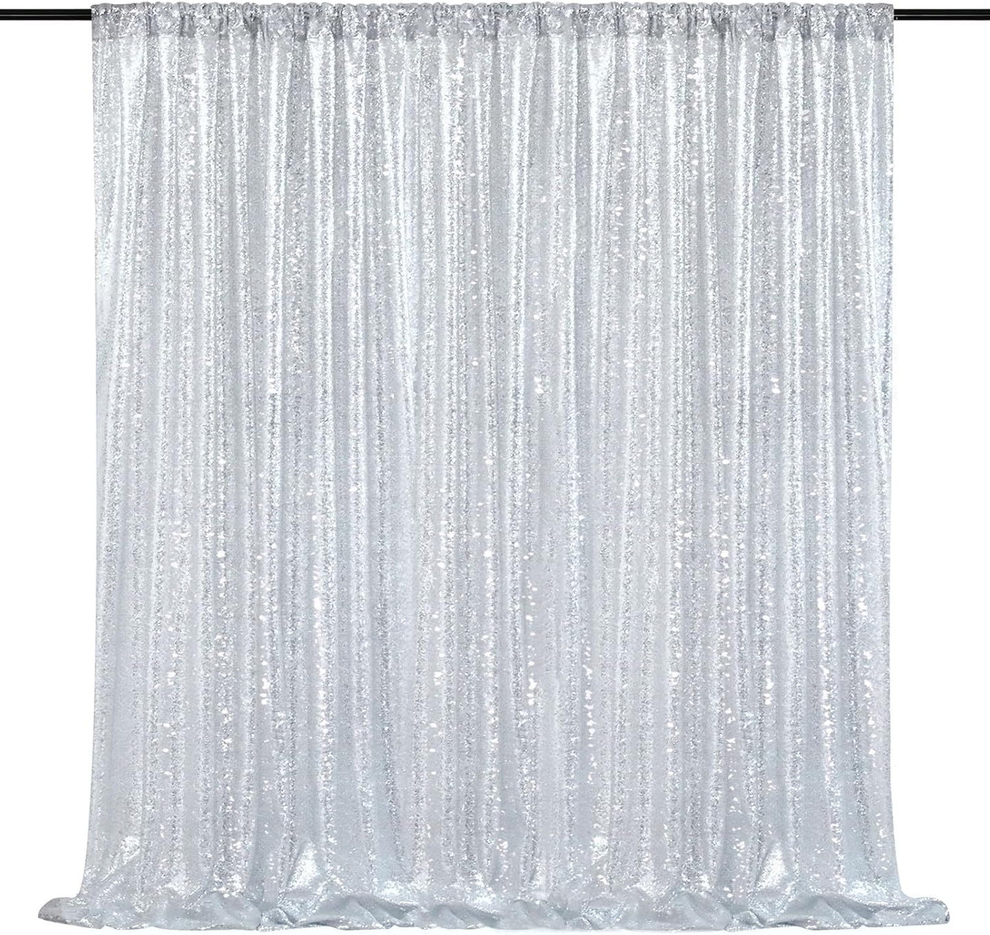 8ft x 8ft Silver Sequin Backdrop Curtain for Events and Photos