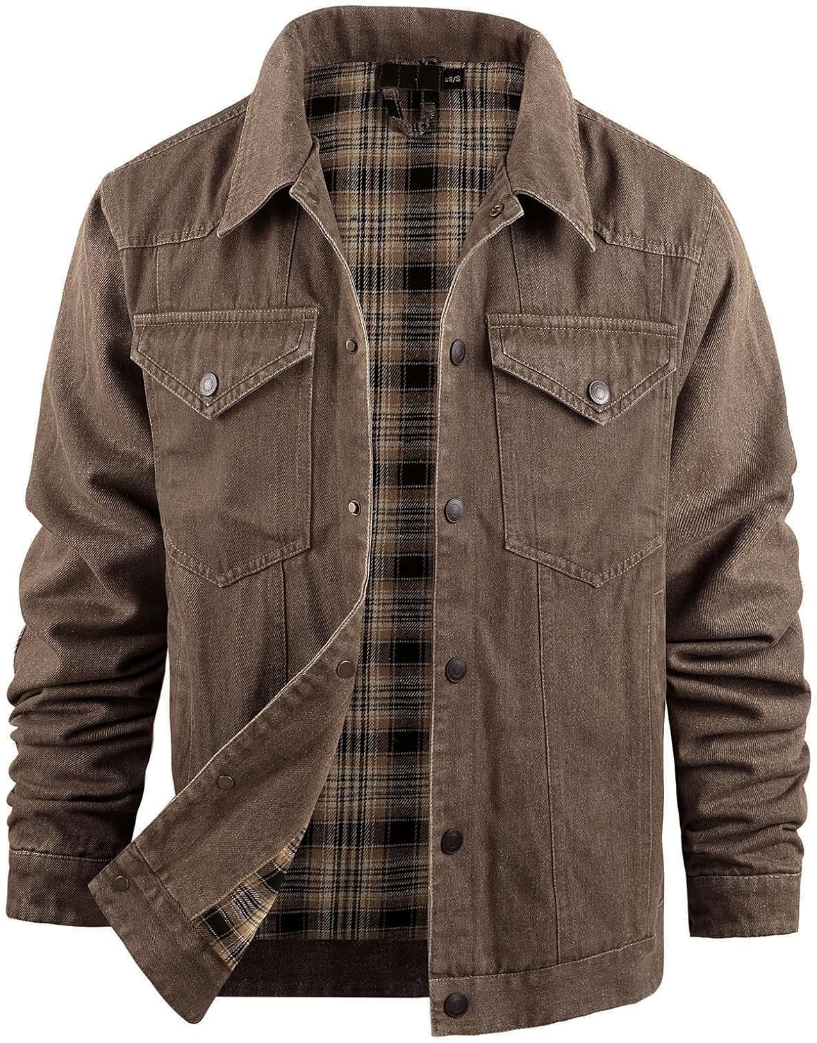Flygo Mens Flannel Lined Denim Jacket for Classic Western Style