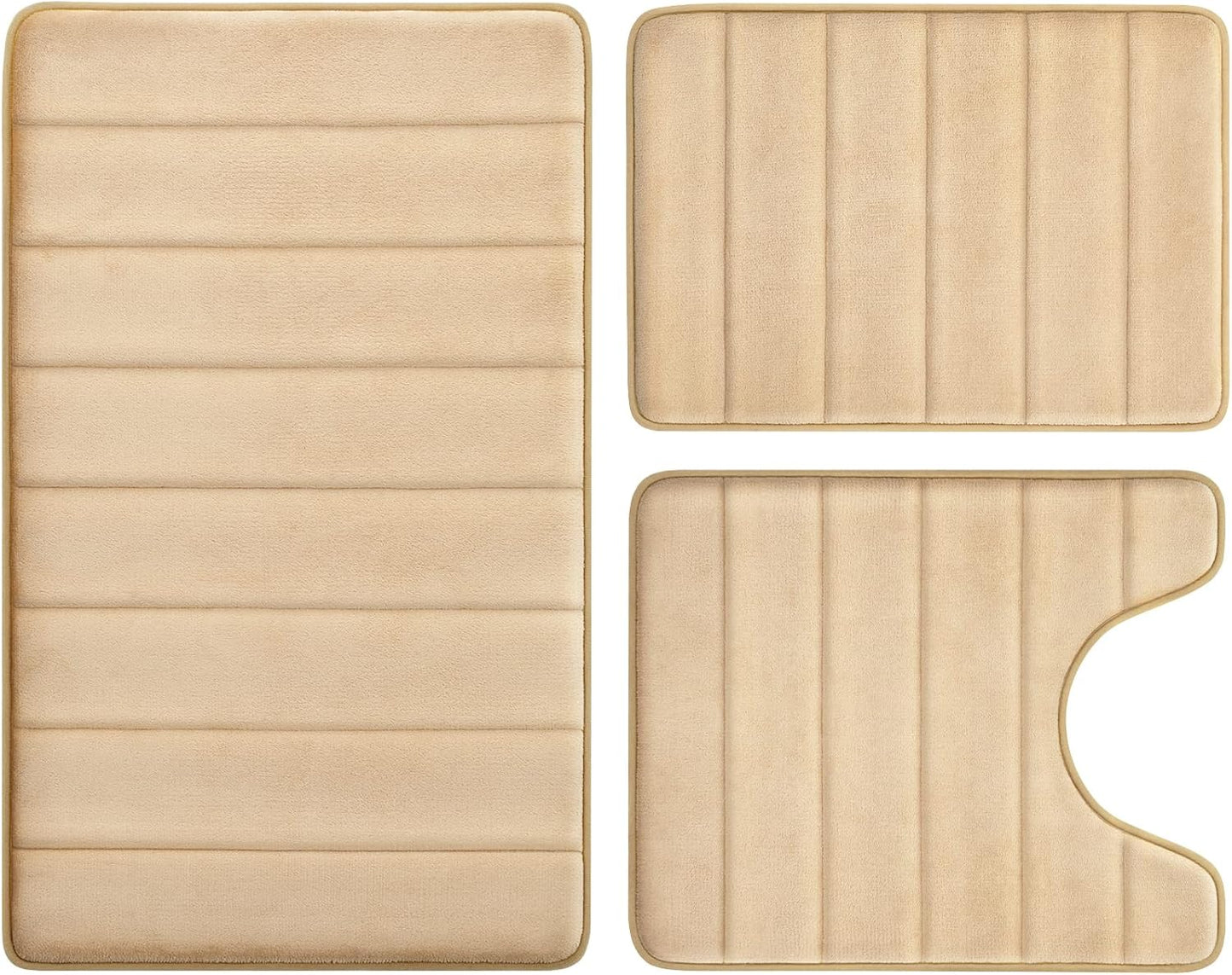 BYSURE Beige Memory Foam Bathroom Rug Set for Ultimate Comfort