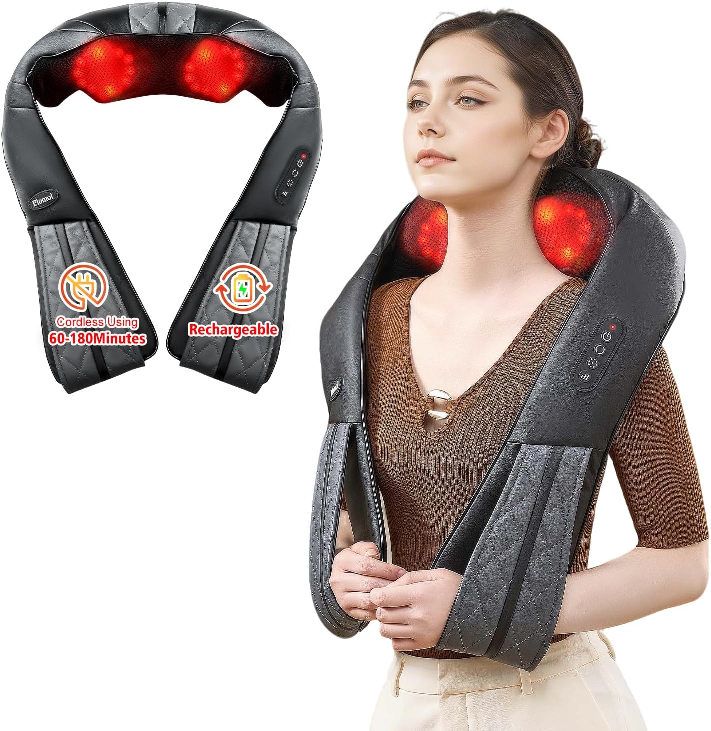 Rechargeable Neck and Back Massager with Heat for Pain Relief