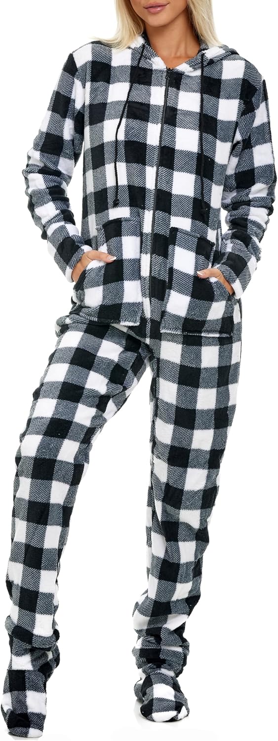 Warm Plush Fleece Adult Onesie Pajamas with Hood and Pockets 60ft