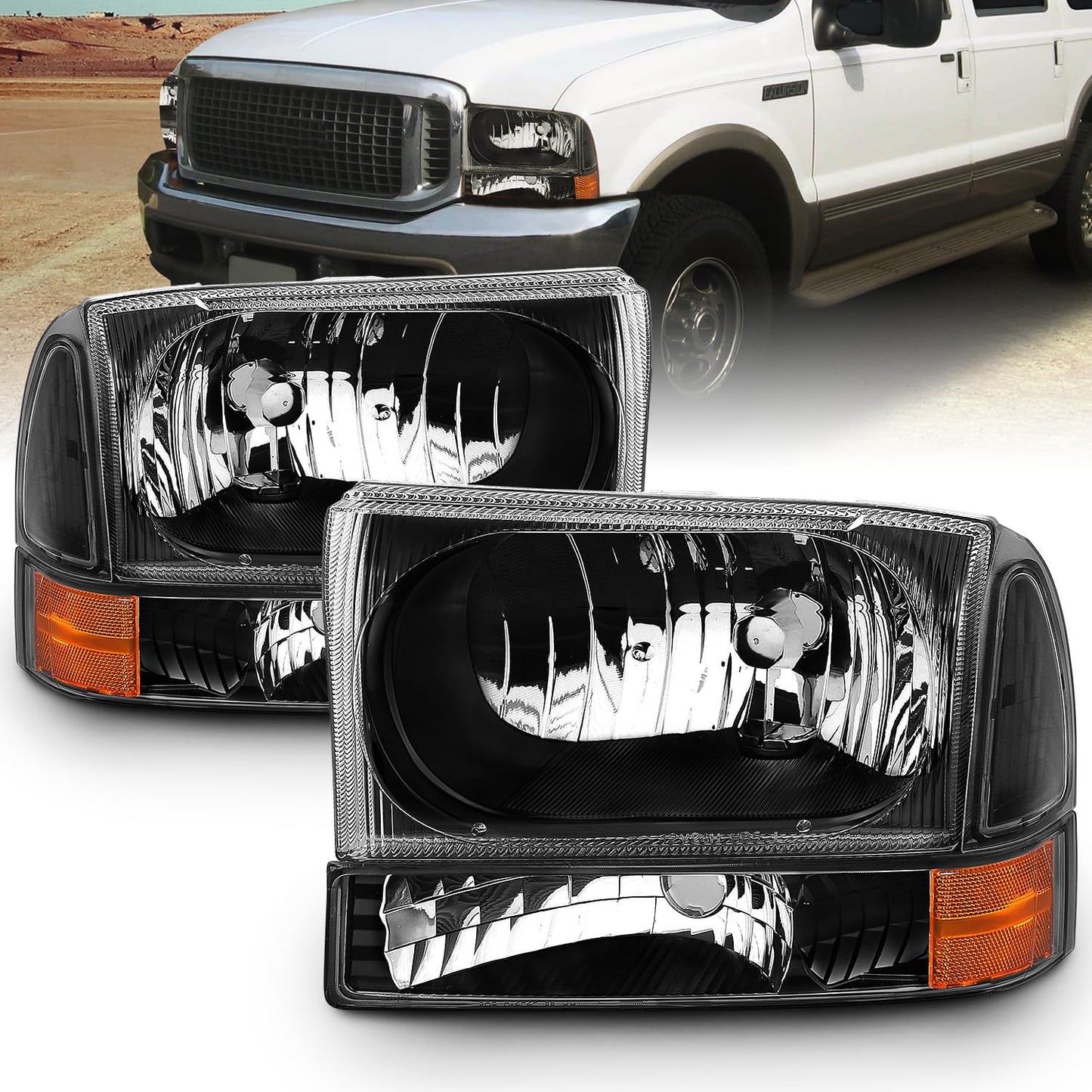AmeriLite Black Factory Style Replacement Headlights for Ford