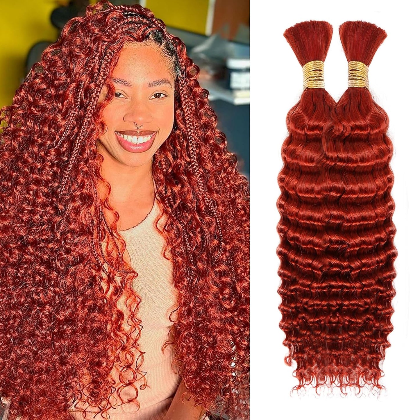 Human Braiding Hair 22 Inch Ginger Deep Wave for Braiding