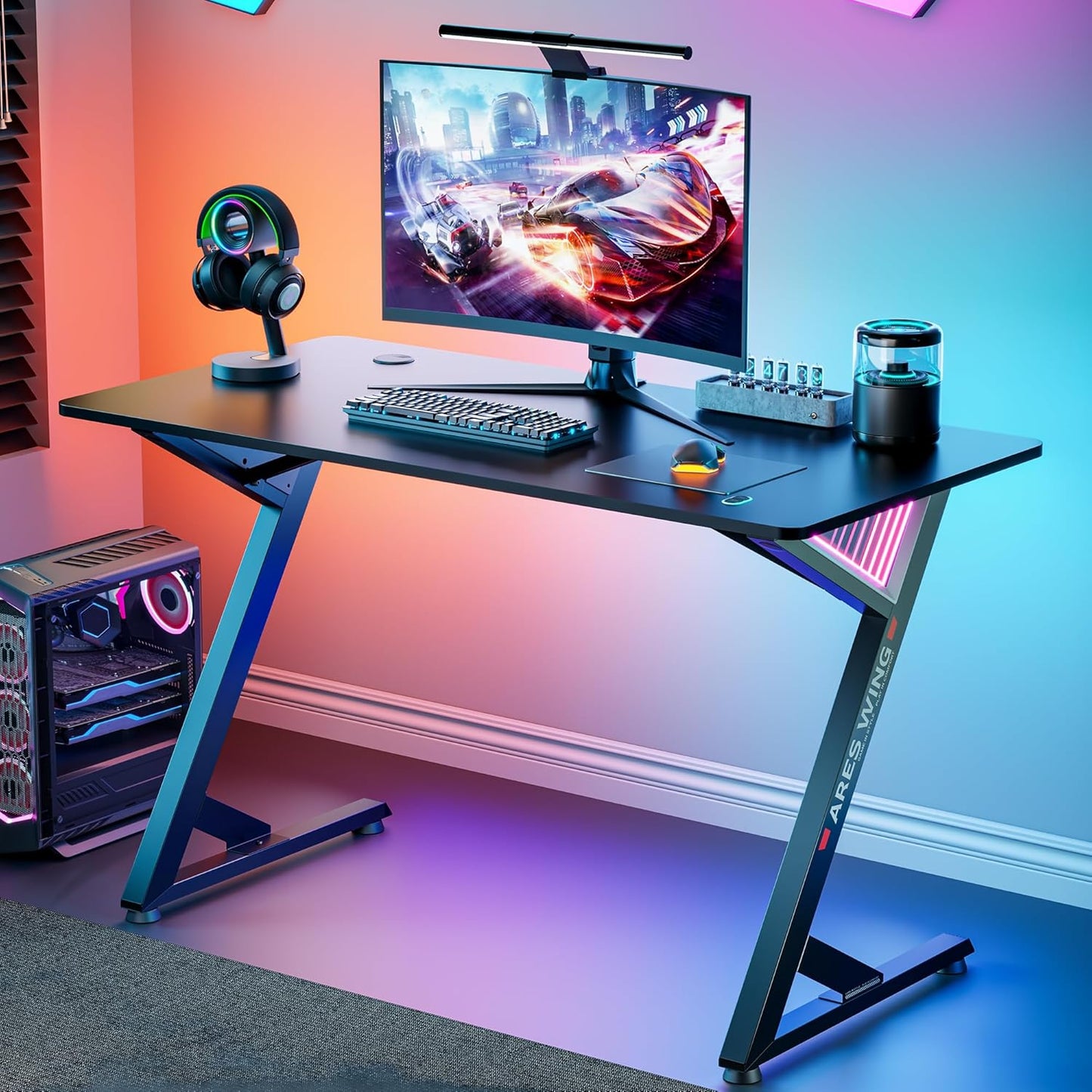 47 Gaming Desk w/ LED Light & Carbon Fiber Surface