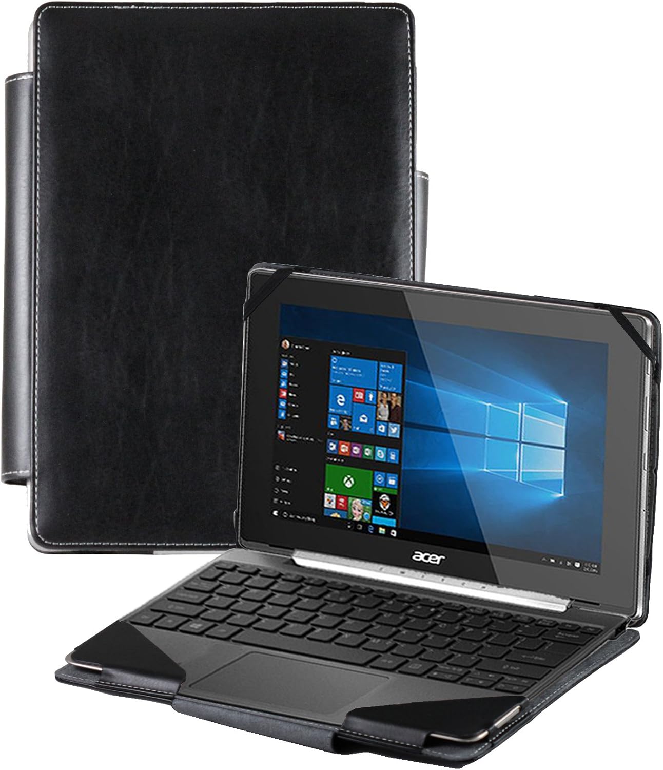 Navitech Black Faux Leather Detachable Folio Case for Acer Switch V10