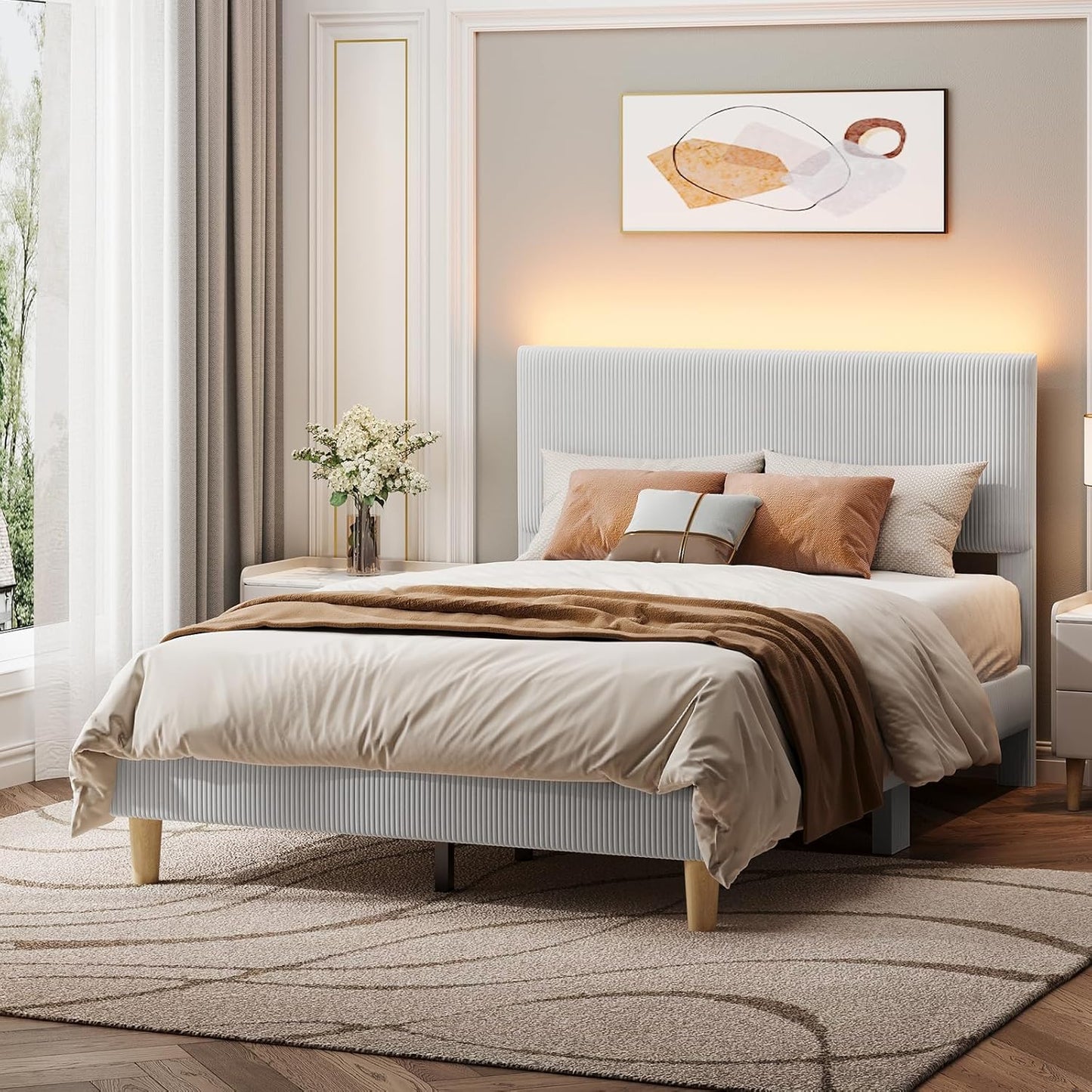 Bestier Full Bed Frame with Adjustable Headboard and LED Lighting