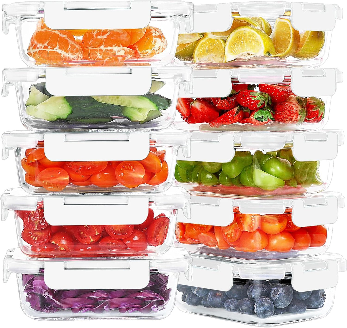 KOMUEE 10 Packs 22 oz Glass Meal Prep Containers for Fresh Food