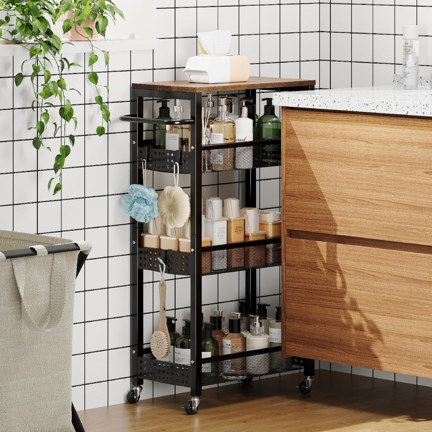 Utility Slim Storage Cart for Narrow Spaces, 4-Tier Organizer