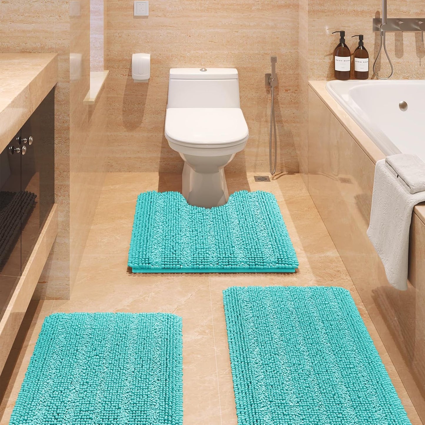 Ultra Soft Teal Green Bathroom Rug Set 3 Pieces for Luxury Comfort