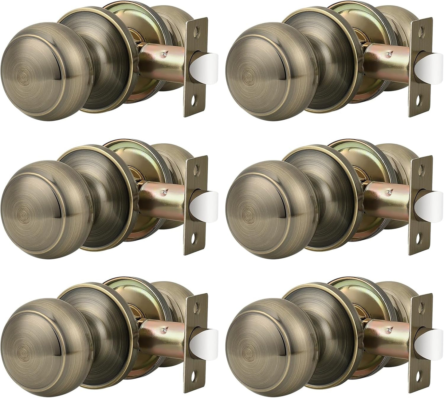 Probrico 6 Pack Antique Brass Door Knobs for Interior Use