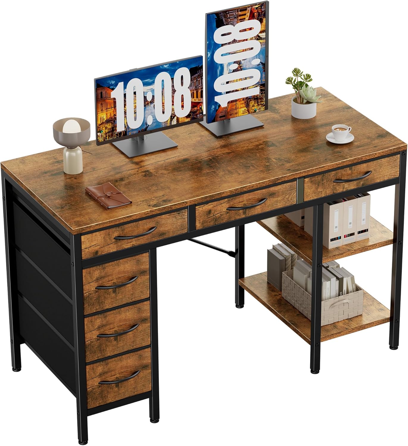 Spacious 47in Computer Desk with 6 Drawers for Home Office