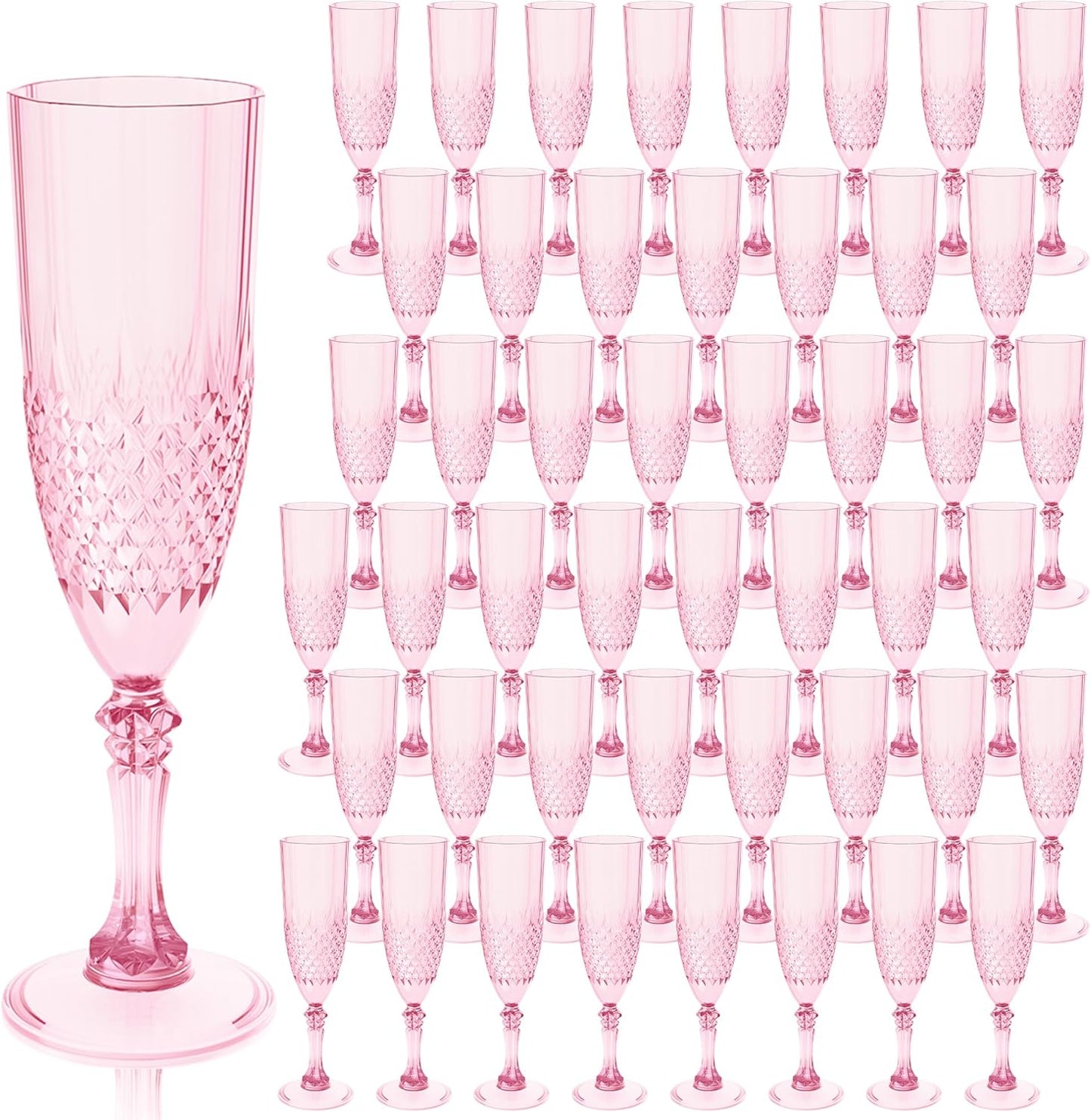 Plastic Champagne Flutes Set of 48 Pink Goblets for Events