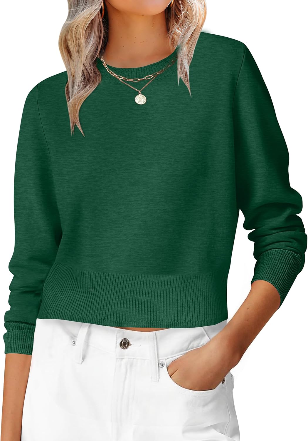 ANRABESS Womens Long Sleeve Cropped Sweater for Fall Fashion