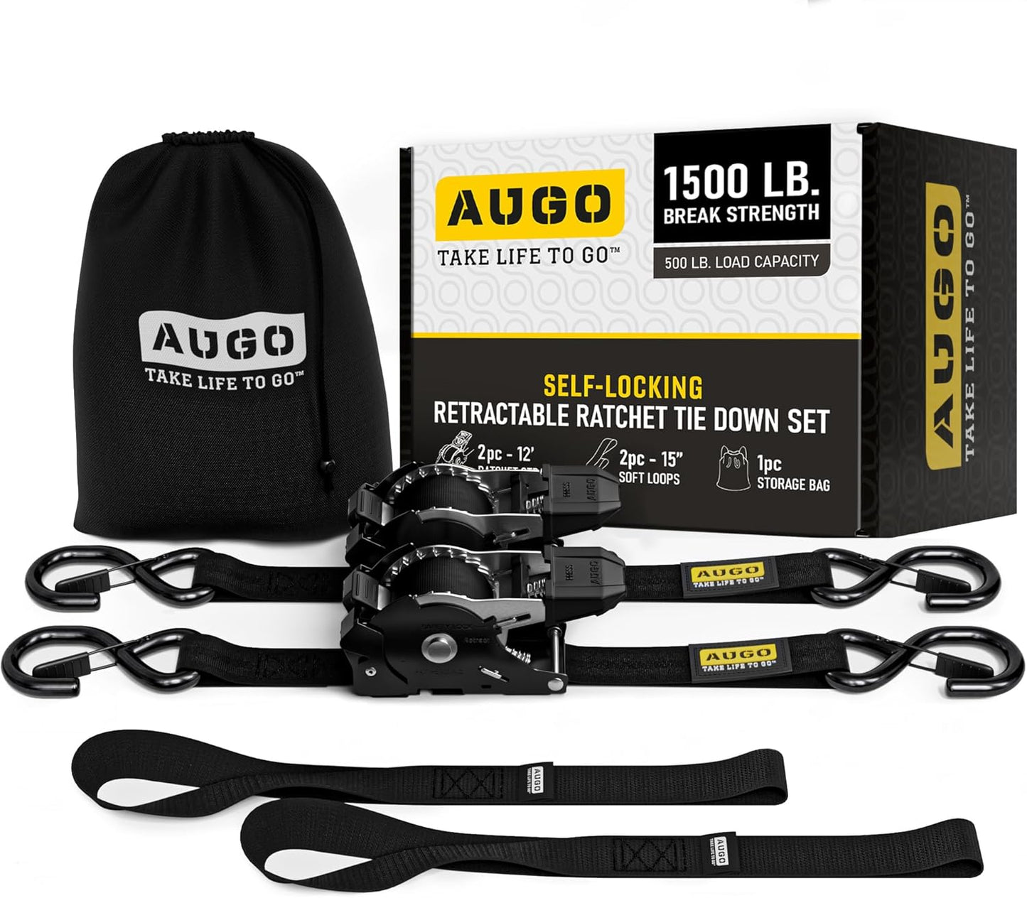 AUGO Self-Locking Retractable Ratchet Straps for Cargo Use