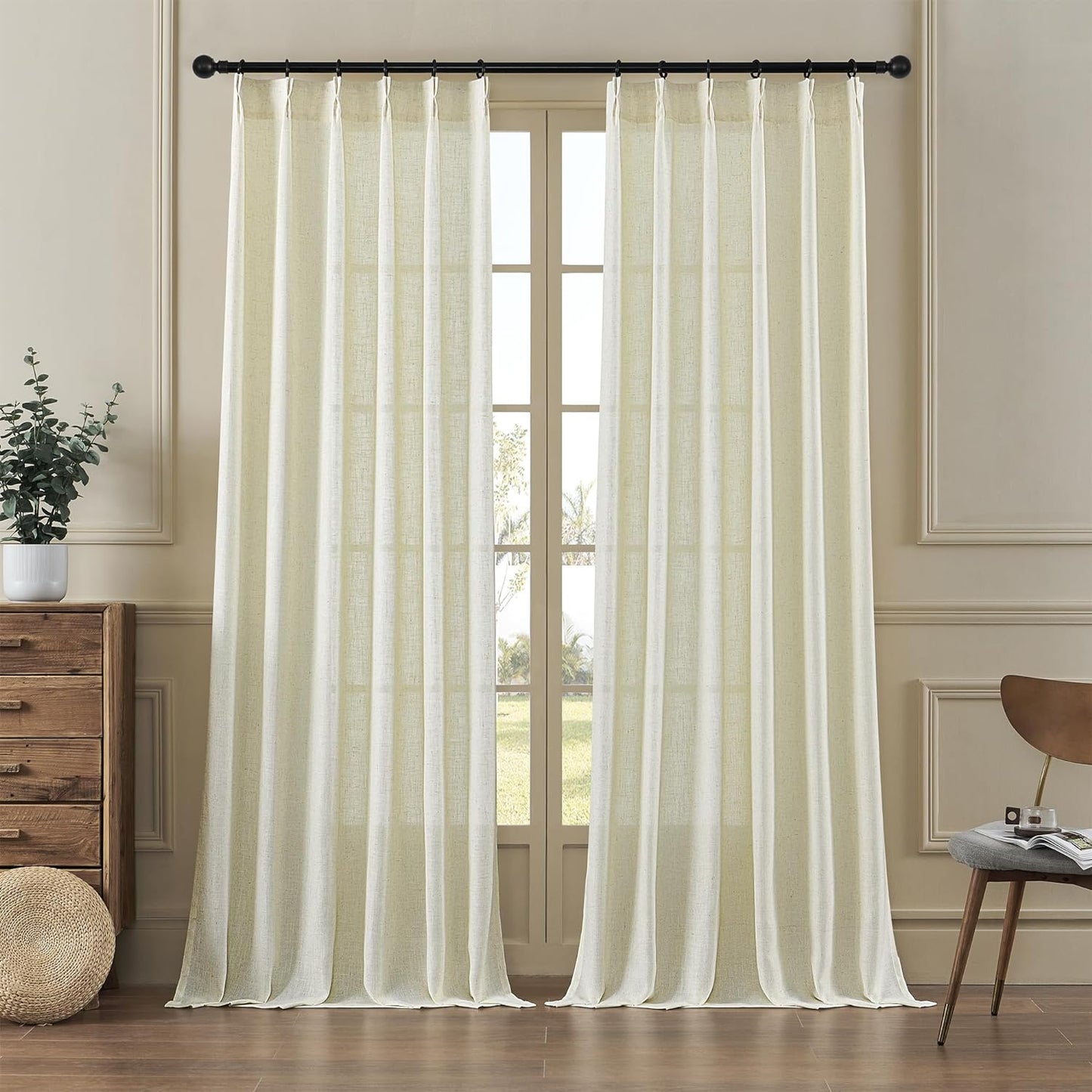 Boho Linen Sheer Curtains Set - Easy Hanging!