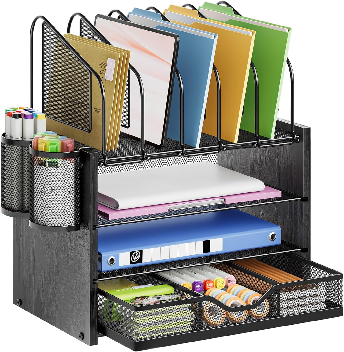 Marbrasse Desk Organizer with Drawer: 4-Tier File Holder