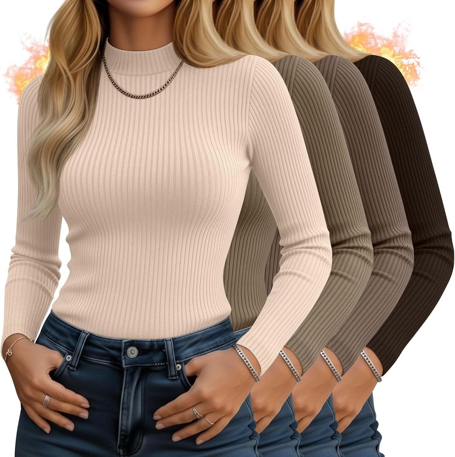 4 Pack Women's Mock Neck Long Sleeve Tops for Stylish Comfort