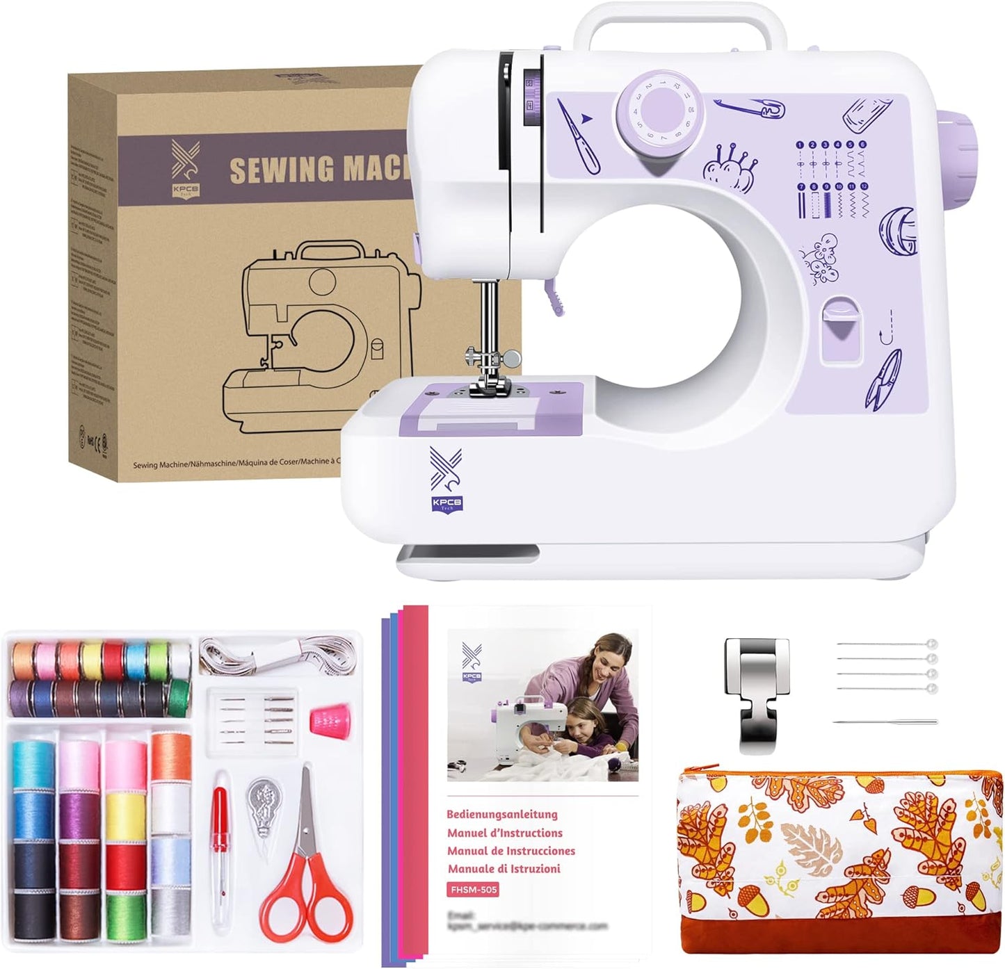 Beginner-Friendly Purple Sewing Machine - 12 Stitches, Reverse Stitch