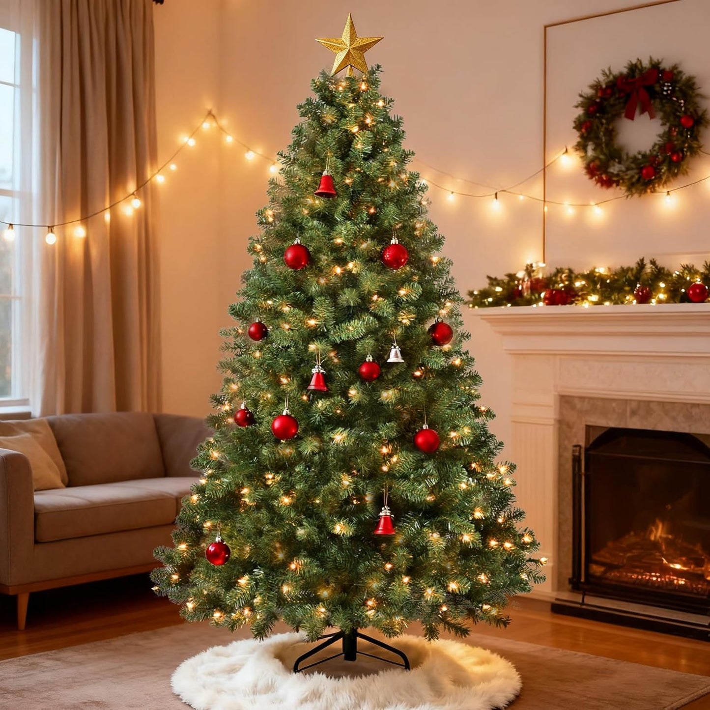7ft Per-Lit Artificial Christmas Tree with 400 Lights for Holidays