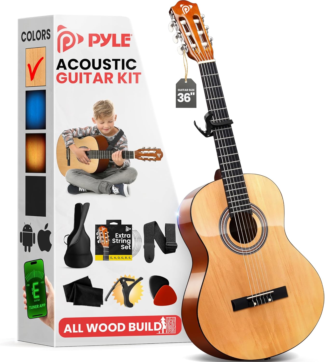 Pyle Beginner Acoustic Guitar Kit for Youth and Adults 36