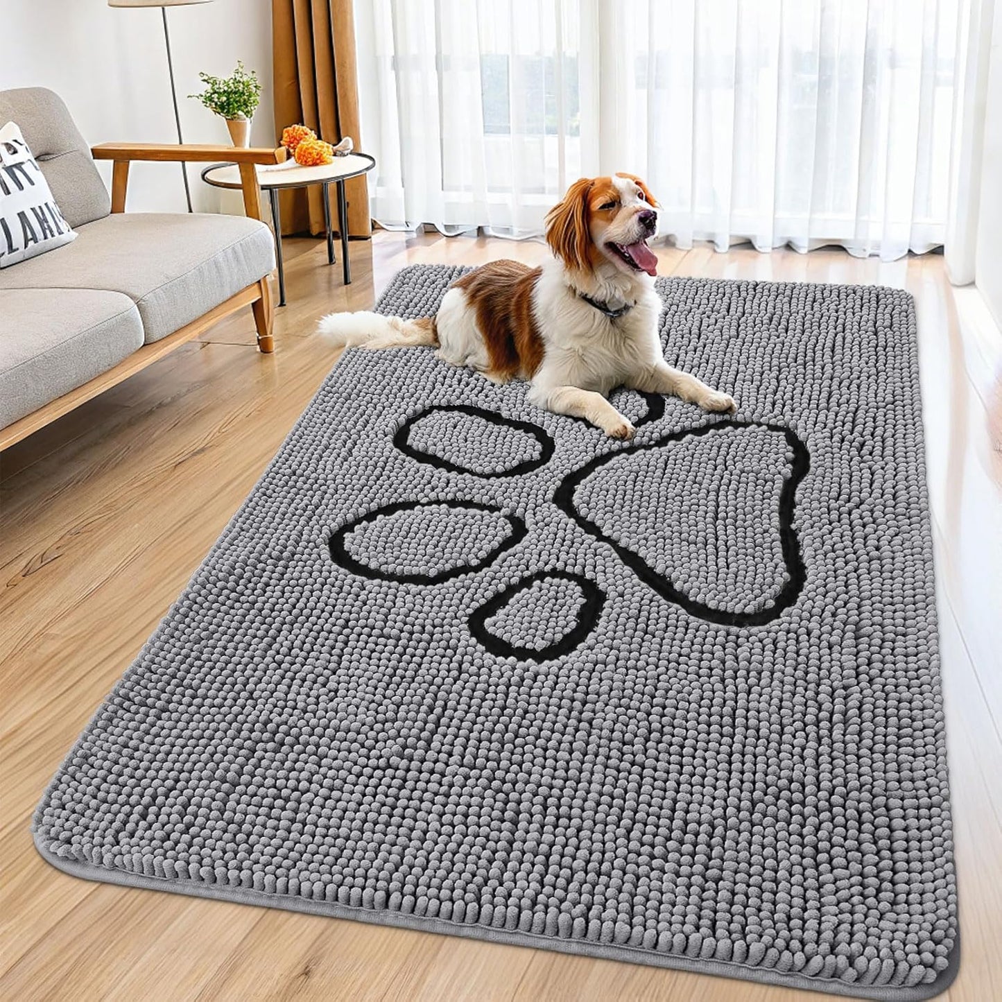 Smiry Dog Door Mat for Muddy Paws - Absorbent Chenille Rug