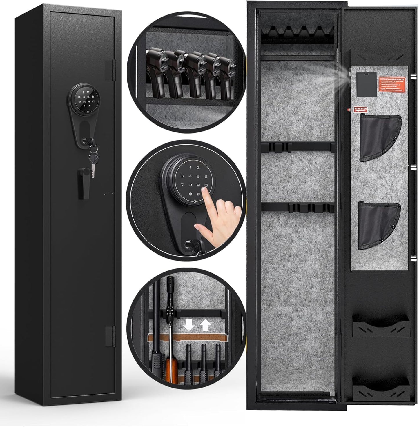KAER 3-5 Gun Safes for Home with Adjustable Rack and Pockets